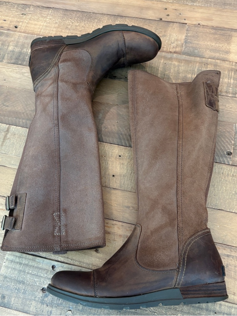 Sorel Major Tall Riding Boots Womens Size 8 Brown Leather Wedge Back Buckle
